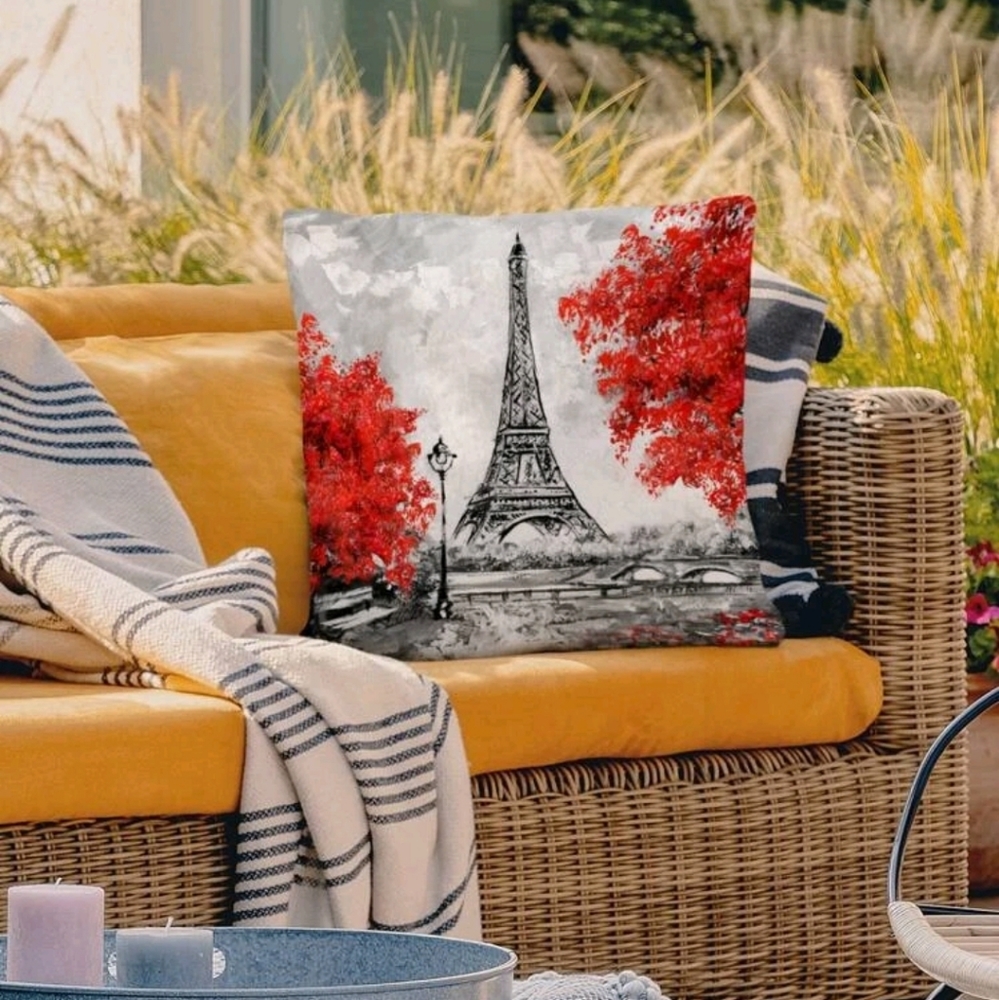 French vintage Eiffel tower Paris home decor accent 2 throw art pillow cover set - Picture 7 of 9